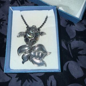 Silver-Tone Koi Fish Pendant Necklace - Iridescent Accent